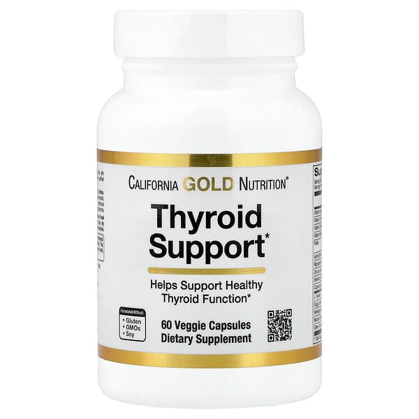 California Gold Nutrition, Thyroid Support with Guggul, Ashwagandha, Bacopa and Green Tea Extracts, 60 Veggie Capsules — product photo 1