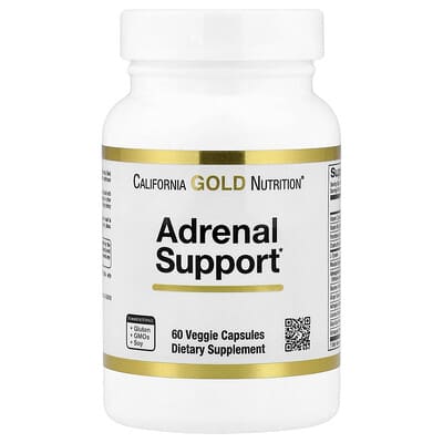 California Gold Nutrition, Adrenal Support with L-Tyrosine, Rhodiola Extract, Ashwagandha Extract, and Eleuthero Extract, 60 Veg Capsules