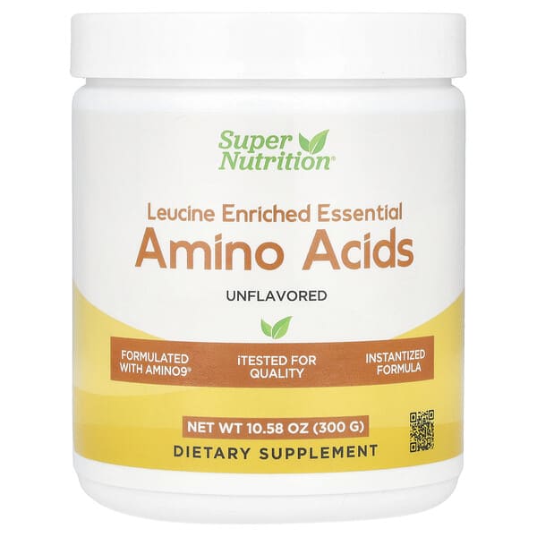 Super Nutrition Leucine Enriched Essential Amino Acids with L-Leucine, L-Lysine, L-Threonine, and L-Isoleucine, Unflavored, 10.58 oz (300 g)