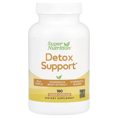 Super Nutrition, Detox Support with Milk Thistle Extract, Picrorhiza Root Extract, Turmeric Extract, Dandelion Powder and Digestive Blend, 180 Veggie Capsules