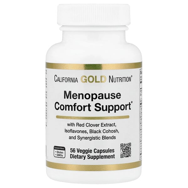 California Gold Nutrition, Menopause Comfort Support with Folate, Red Clover Extract, Vitamin B12, and Soy Germ Extract, 56 Veggie Capsules