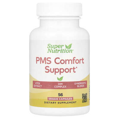 Super Nutrition, PMS Comfort Support with Calcium, Vitex, Magnesium, and BioResponse DIM Complex, 56 Veggie Capsules