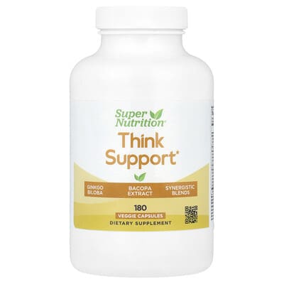 Super Nutrition, Thought Aid, with Ginkgo, Skullcap, Centella Asiatica, Bacopa, and Enzymes, 180 Vegetarian Capsules