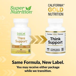 California Gold Nutrition, Think Support, Ginkgo Biloba, Skullcap, Gotu Kola, Bacopa ve Enzimler ile 60 Bitkisel Kapsül