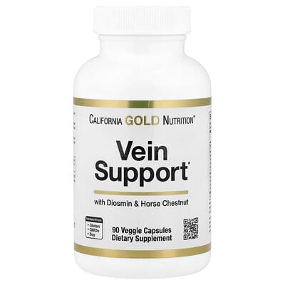 California Gold Nutrition, Vein Support with Diosmin, Butcher's Broom, Horse Chestnut, Bioflavonoids and Enzymes, 90 Veggie Capsules