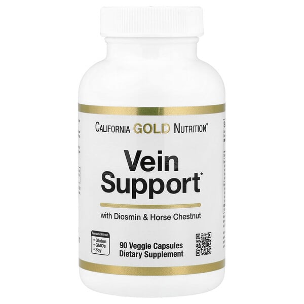 Vein Support with Diosmin, Butcher's Broom, Horse Chestnut, Bioflavonoids and Enzymes, 90 Veggie Capsules