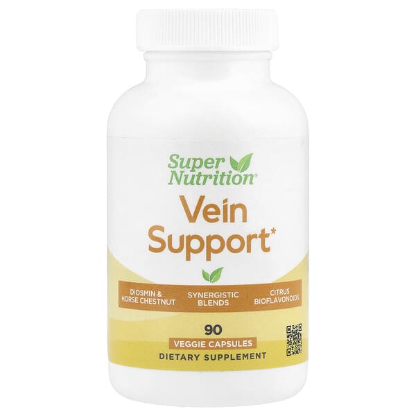 Super Nutrition, 靜脈幫助含地奧司明、假葉樹、七葉樹、生物類黃酮和酶，90 粒素食膠囊