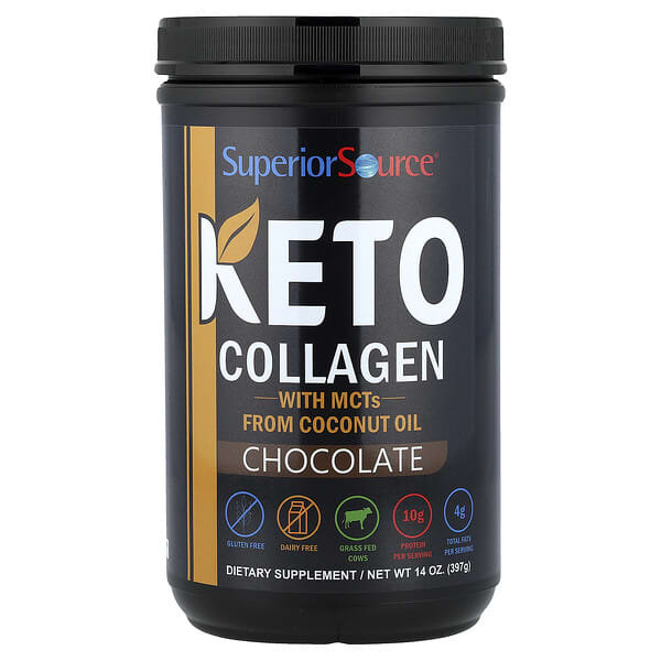 Superior Source, Keto Collagen, Colágeno en polvo apto para dietas cetogénicas con MCT, Chocolate, 397 g (14 oz)