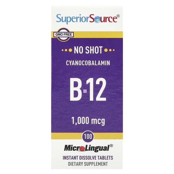 Superior Source, 시아노코발라민 B12, 1,000mcg, MicroLingual® 즉시 용해 정제 100정