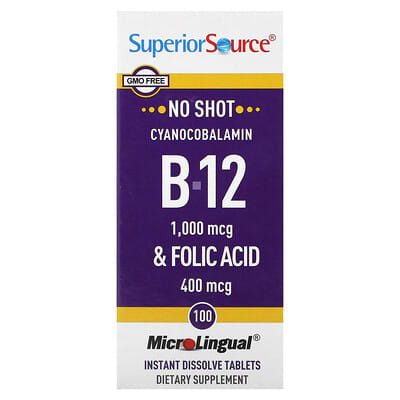 Superior Source, Cyanocobalamin B-12 and Folic Acid, 100 MicroLingual Rapid Dissolve Tablets