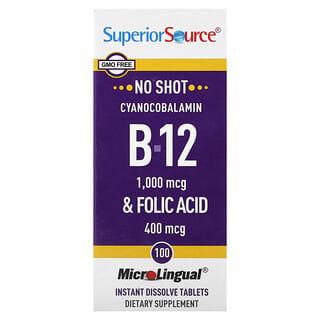 Superior Source‏, ציאנוקובלמין B-12 וחומצה פולית, ‏100 טבליות MicroLingual להתמוססות מיידית
