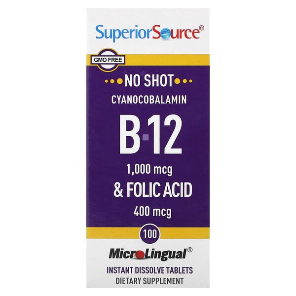 Superior Source Cyanocobalamin B-12 & Folic Acid, 100 MicroLingual Instant Dissolve Tablets