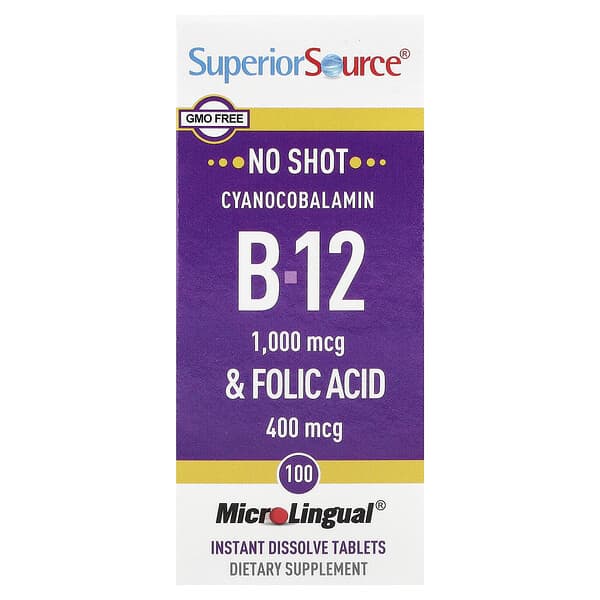Superior Source, Cyanocobalamin B-12 & Folic Acid, 100 MicroLingual® Instant Dissolve Tablets — product photo 1