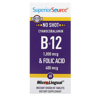 Superior Source, Cyjanokobalamina B12 i kwas foliowy, 60 tabletek natychmiast rozpuszczalnych w mikrojęzykach