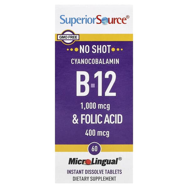 Superior Source Cyanocobalamin B-12 & Folic Acid, 60 MicroLingual Instant Dissolve Tablets