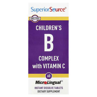 Superior Source, Complejo B con vitamina C para niños, 60 comprimidos microlingües de disolución instantánea