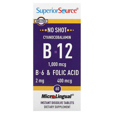 Superior Source, Cyanocobalamin with B-12, B-6, and Folic Acid, 1,000 mcg and 2 mg, 400 mcg, 60 MicroLingual Instant Dissolve Tablets