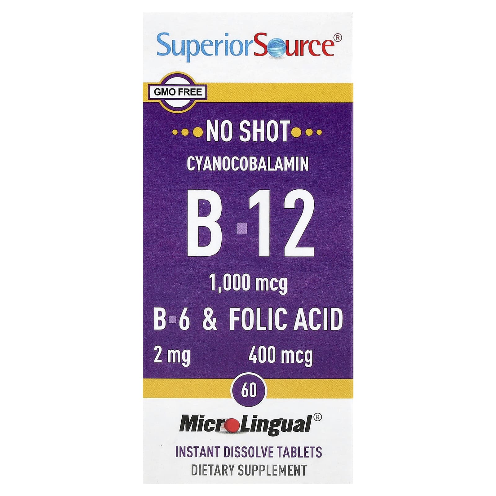 Superior Source Vitamin B-12, B-6 & Folic Acid, 60 MicroLingual Instant Dissolve Tablets de Superior Source