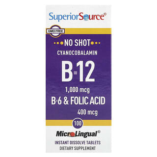 Superior Source, Cianocobalamina B12, B6 e acido folico, 100 compresse microlingua a scioglimento istantaneo