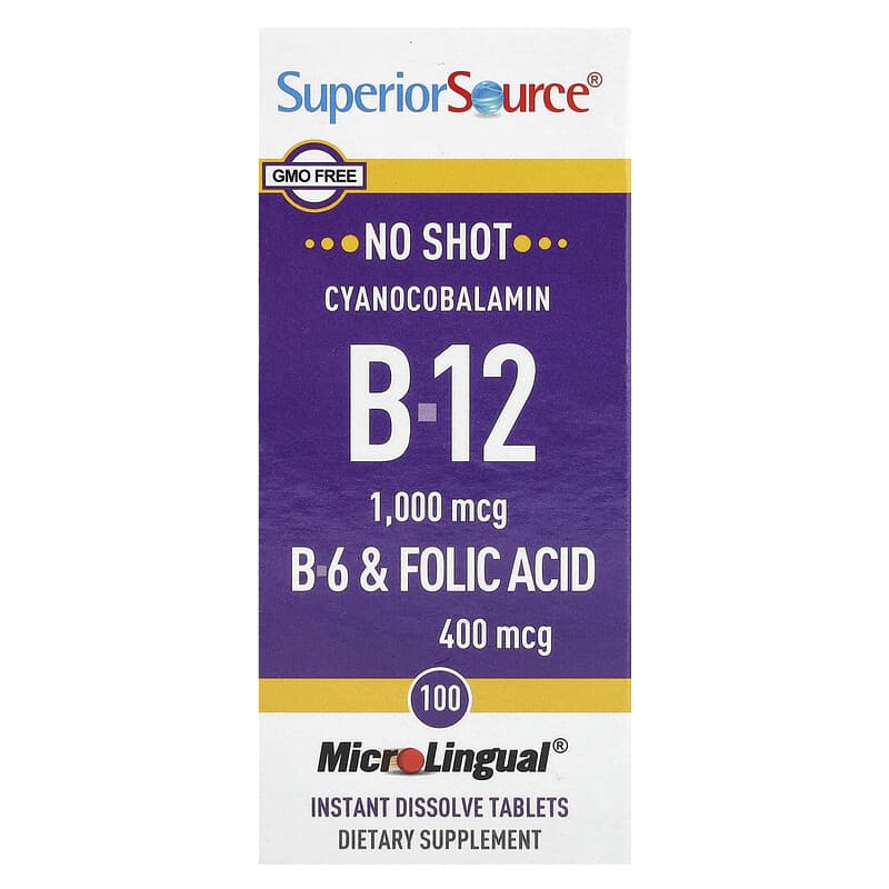 Cyanocobalamin B-12, B-6 & Folic Acid, 100 MicroLingual Instant Dissolve  Tablets