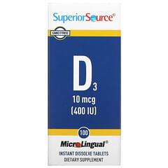 Superior Source, D3, 10 mcg (400 IU), 100 MicroLingual Instant-Dissolve-Tabletten