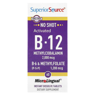 Superior Source, 활성 B-12 메틸코발라민, B-6(P-5-P) 및 메틸엽산, 2,000mcg/1,200mcg, 60정