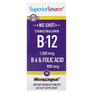 Superior Source, цианокобаламин B12, B6 и фолиевая кислота, 60 быстрорастворимых таблеток MicroLingual