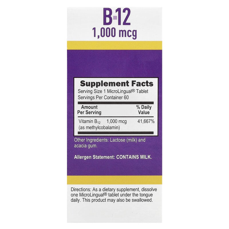 Methylcobalamin B-12, 1,000 mcg, 60 MicroLingual® Instant Dissolve Tablets