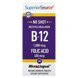 Superior Source, B-12 メチルコバラミンと葉酸, 1000 mcg/400 mcg, マイクロリンガル即溶性錠剤 60錠