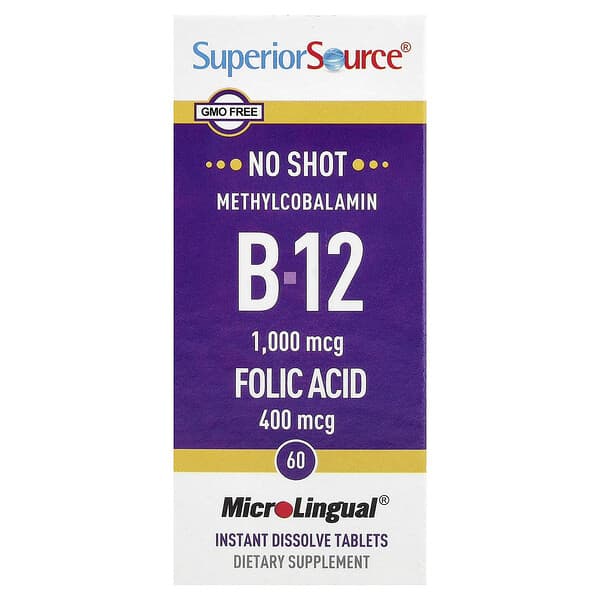 Superior Source, Methylcobalamin B-12 & Folic Acid, 60 MicroLingual® Instant Dissolve Tablets — product photo 1