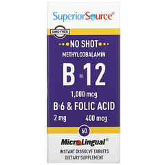 Superior Source, Metilcobalamina B-12, B-6 y ácido fólico, 60 comprimidos microlingües de disolución instantánea