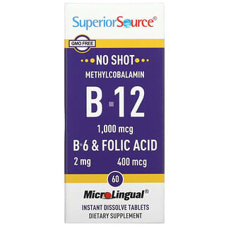 Superior Source, メチルコバラミンB-12、B-6＆葉酸、1,000mg／400mg、タブレット60粒