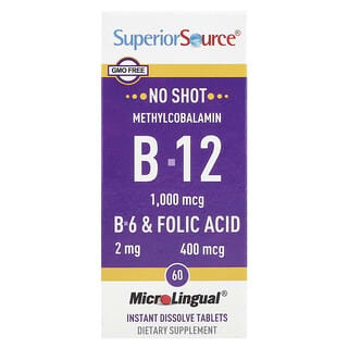 Superior Source, Mecobalamina B-12, B-6 e Ácido Fólico, 60 Comprimidos de Dissolução Instantânea MicroLingual®