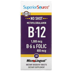 Superior Source, Metilcobalamina B12, B6 y ácido fólico, 1000 mcg/800 mcg, 60 comprimidos