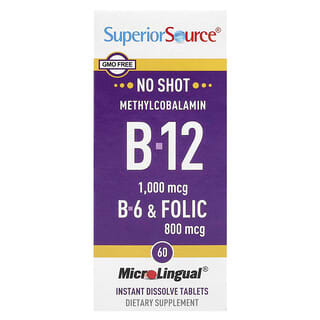 Superior Source, Metilcobalamina B12, vitamina B6 y ácido fólico, 60 comprimidos de disolución instantánea MicroLingual®