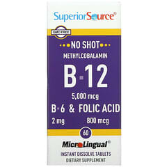 Superior Source, Methylcobalamin B-12, B-6 & Folic Acid, 5,000 mcg, 60 MicroLingual Instant Dissolve Tablets