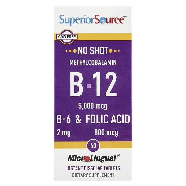 Superior Source, 메틸코발라민 B-12, B-6 및 엽산, MicroLingual® 즉시 용해되는 정제 60정