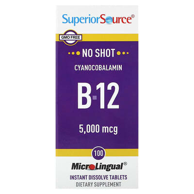 Superior Source, B-12 (Cyanocobalt Vitamin), 5000 mcg, 100 Micro Tongue Instant Dissolve Tablets