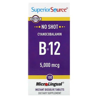 Superior Source, B-12 (Cianocobalamina), 5.000 mcg, 100 Comprimidos MicroLingual de Dissolução Instantânea