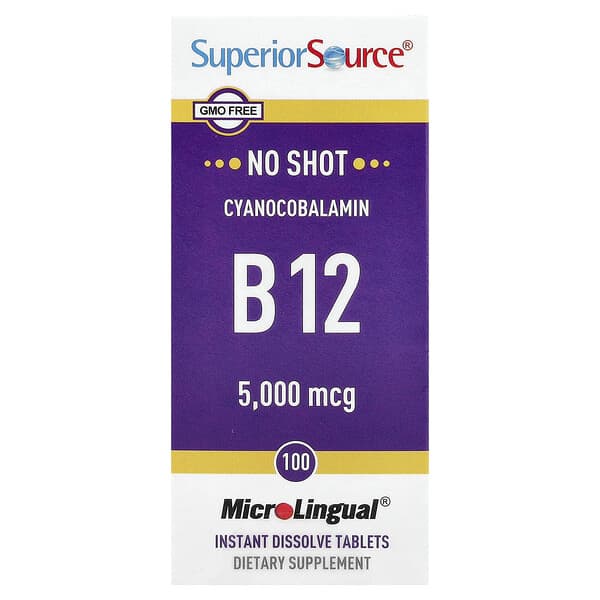 Superior Source, Cyanocobalamin B-12, 5,000 mcg, 100 MicroLingual® Instant Dissolve Tablets — product photo 1
