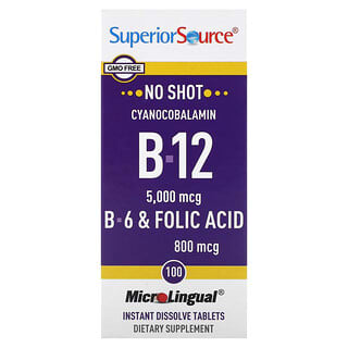 Superior Source, B-12, B-6 y ácido fólico`` 100 comprimidos microlinguales de disolución instantánea