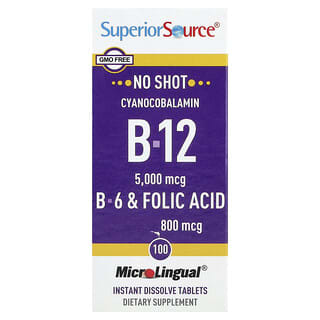 Superior Source, Vitaminas B-12, B-6 e Ácido Fólico, 100 Comprimidos de Dissolução Instantânea
