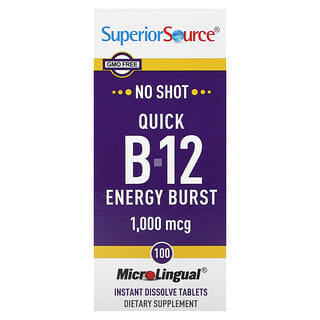 Superior Source‏, "Quick B-12 Energy Burst‏, ‏1,000 מק""ג, 100 טבליות MicroLingual להתמוססות מיידית"