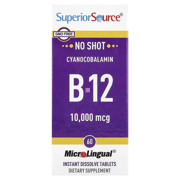 Superior Source, Cyanocobalamin B-12, 10,000 mcg, 60 MicroLingual® Instant Dissolve Tablets — product photo 1