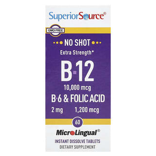 Superior Source, Vitaminas B12, B6 y ácido fólico, Concentración extra, 60 comprimidos de disolución instantánea MicroLingual®.