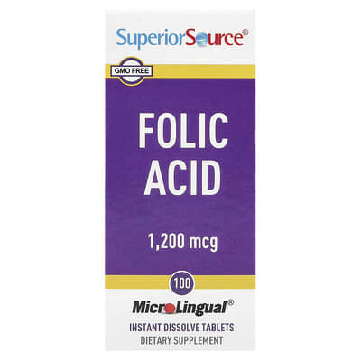 Superior Source, Folic Acid, 1,200 mcg, 100 Microlingual Rapid Dissolve Tablets