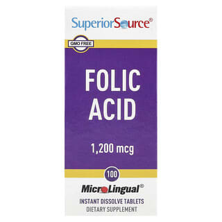 Superior Source, Ácido Fólico, 1.200 mcg, 100 Comprimidos de Dissolução Instantânea MicroLingual