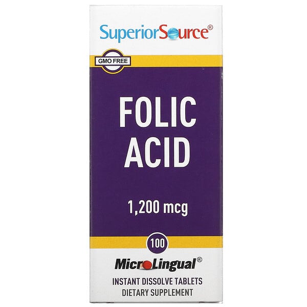 Superior Source, Folsäure, 1.200 mcg, 100 MicroLingual Instant-Dissolve-Tabletten