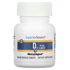 Superior Source, Vitamina D3 de concentración extra, 25 mcg (1000 UI), 100 comprimidos MicroLingual de disolución instantánea