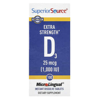 Superior Source, D3, Concentración extra, 25 mcg (1000 UI), 100 comprimidos de disolución instantánea MicroLingual®